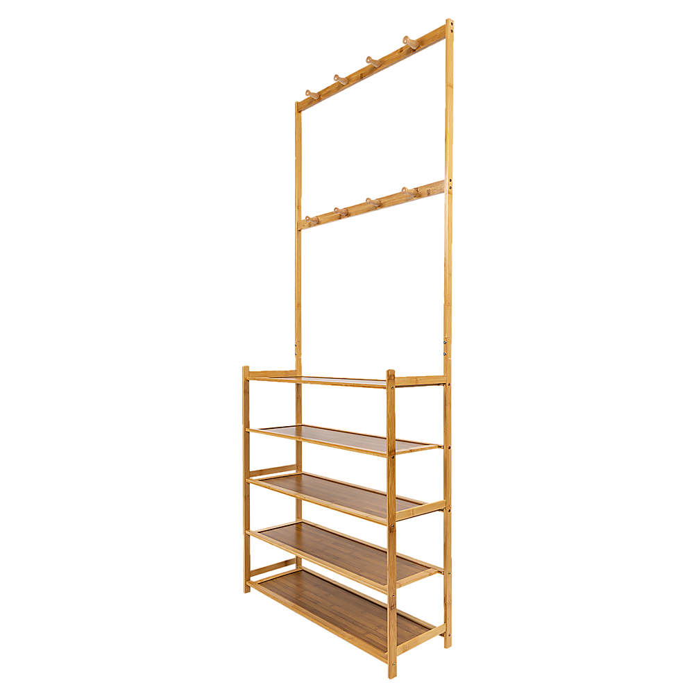 Coat & Hat Racks Large Wooden 5 Tiers Hat Coat Stand Clothes Shoe Rack Hanger Hooks Shelf Storage