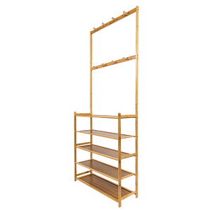 Coat & Hat Racks Large Wooden 5 Tiers Hat Coat Stand Clothes Shoe Rack Hanger Hooks Shelf Storage