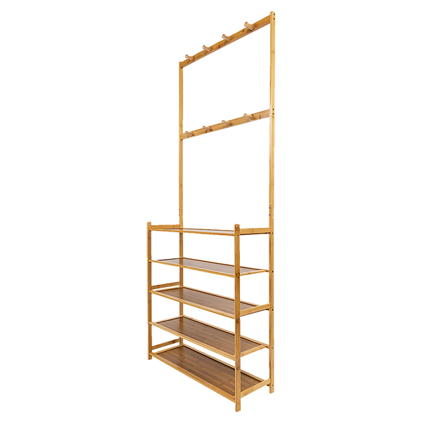 Coat & Hat Racks Large Wooden 5 Tiers Hat Coat Stand Clothes Shoe Rack Hanger Hooks Shelf Storage