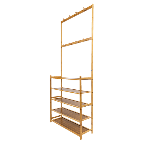 Coat & Hat Racks Large Wooden 5 Tiers Hat Coat Stand Clothes Shoe Rack Hanger Hooks Shelf Storage