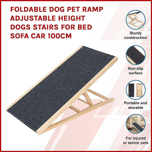 Foldable Dog Pet Ramp Adjustable Height Dogs Stairs For Bed Sofa Car 100Cm