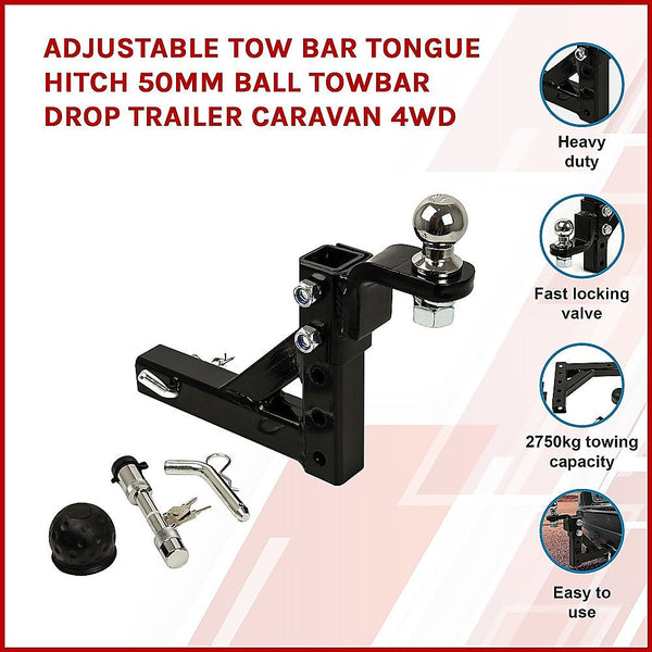 Tow Bars & Winches Adjustable Tow Bar Tongue Hitch 50Mm Ball Towbar Drop Trailer Caravan 4Wd