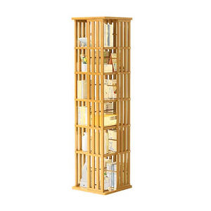 360 Rotating Bookshelf Bamboo Storage Display Rack Shelving