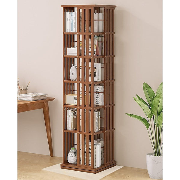 360 Rotating Bookshelf Bamboo Storage Display Rack Shelving