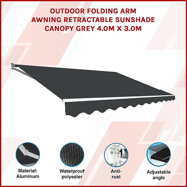 Awning & Canopy Parts Outdoor Folding Arm Awning Retractable Sunshade Canopy Grey 4.0M X 3.0M