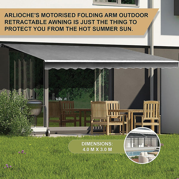 Awning & Canopy Parts Outdoor Folding Arm Awning Retractable Sunshade Canopy Grey 4.0M X 3.0M