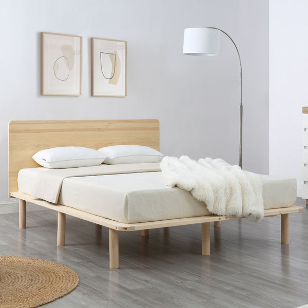 Headboards & Footboards Natural Solid Wood Bed Frame Base With Headboard Double