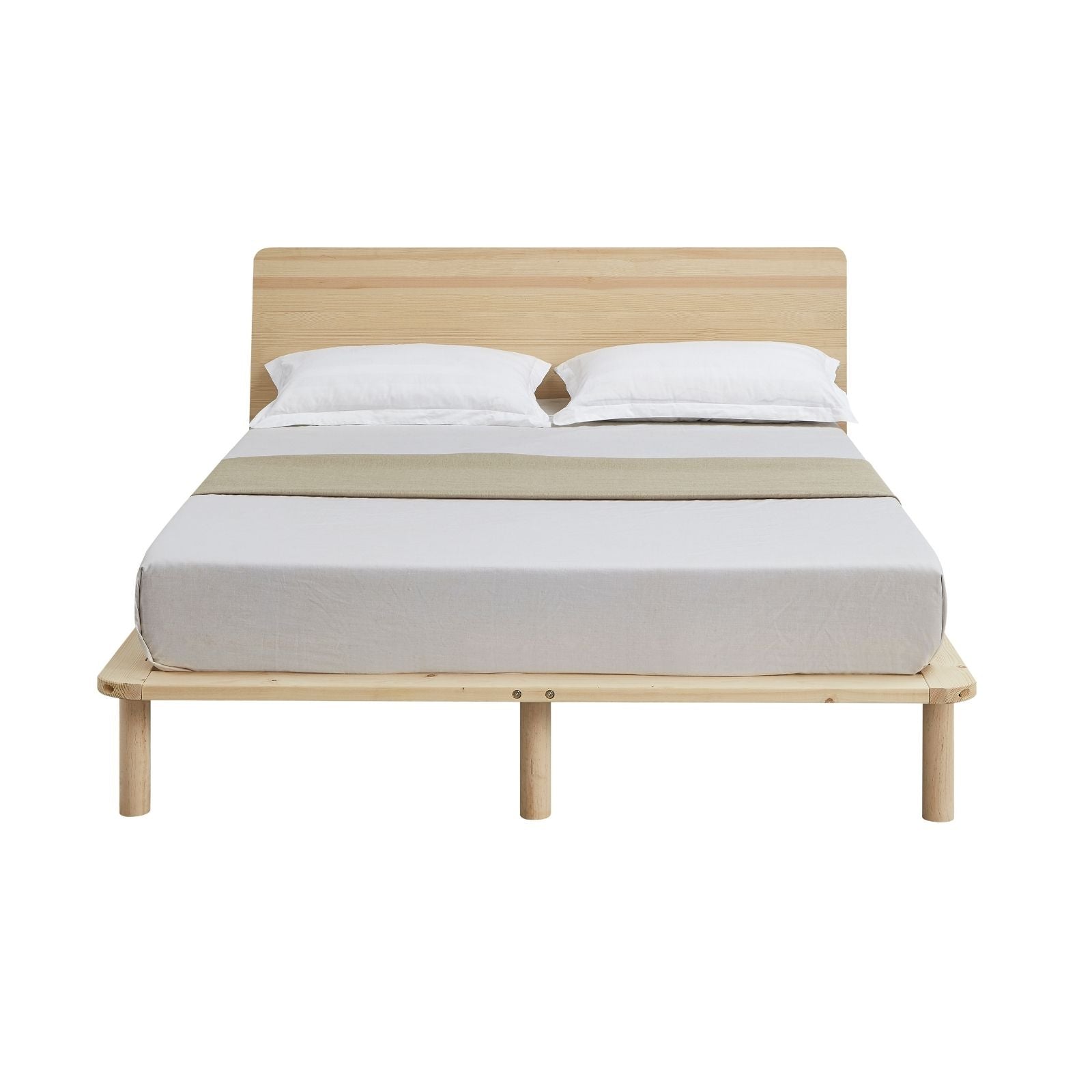 Headboards & Footboards Natural Solid Wood Bed Frame Base With Headboard Double