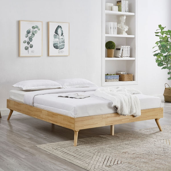 Queen Bed Frames Natural Oak Ensemble Bed Frame Wooden Slat Queen