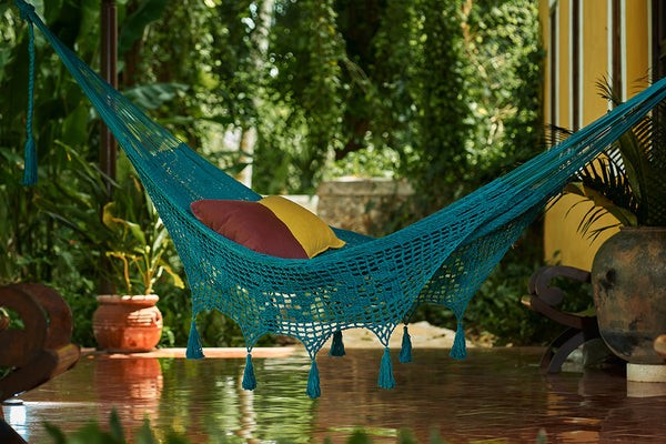 Hammocks Mayan Legacy Outdoor Undercover Cotton Hammock With Hand Crocheted Tassels King Size Bondi