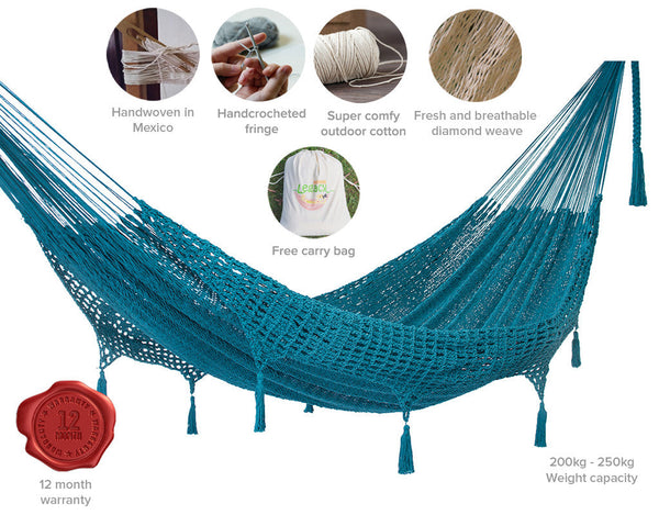 Hammocks Mayan Legacy Outdoor Undercover Cotton Hammock With Hand Crocheted Tassels Queen Size Bondi