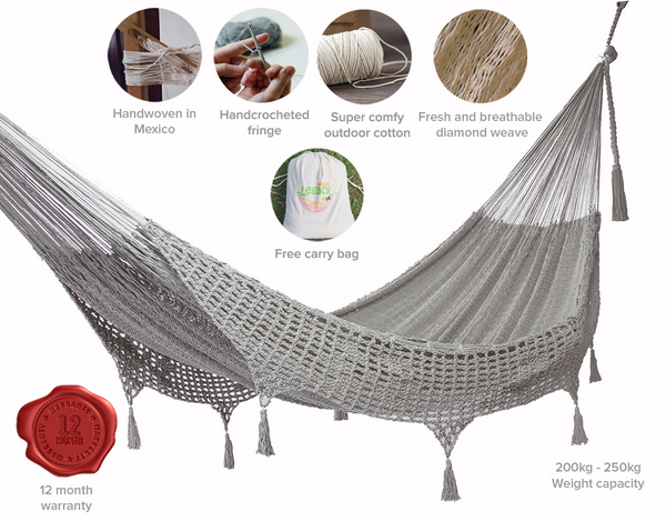 Hammocks Mayan Legacy Outdoor Undercover Cotton Hammock With Hand Crocheted Tassels Queen Size Dream Sands