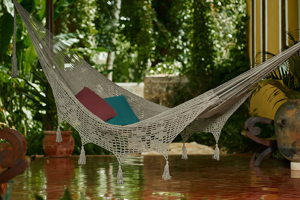 Hammocks Mayan Legacy Outdoor Undercover Cotton Hammock With Hand Crocheted Tassels Queen Size Dream Sands