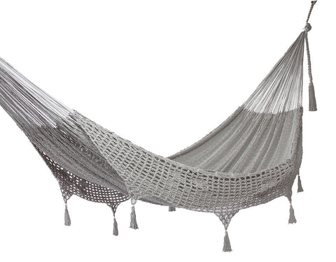 Mayan Legacy Outdoor Undercover Cotton Hammock With Hand Crocheted Tassels Queen Size Dream Sands