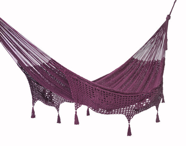 Hammocks Mayan Legacy Outdoor Undercover Cotton Hammock With Hand Crocheted Tassels Queen Size Maroon