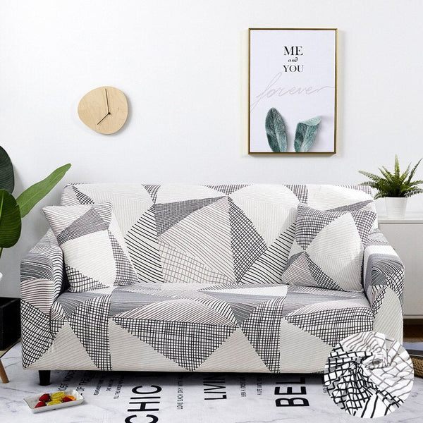 Slipcovers 2 Seater Sofa Cover White Geometric Style Elastic Stretchable Slipcover