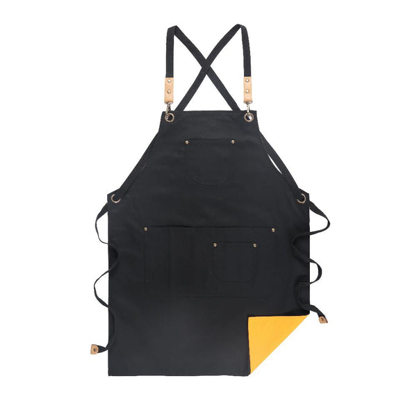 Aprons Kitchen Apron Black Yellow Solid Cooking For Men And Women Chef Waiter