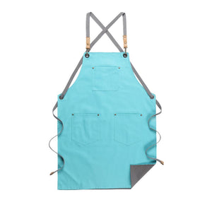 Aprons Blue Grey Solid Cooking Apron For Men And Women Chef Waiter Cafe Hairdresser