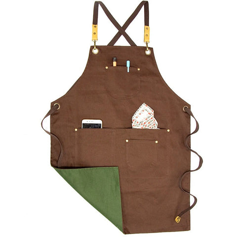 Aprons Kitchen Apron Green Brown Solid Cooking For Men Women Chef Waiter Cafe