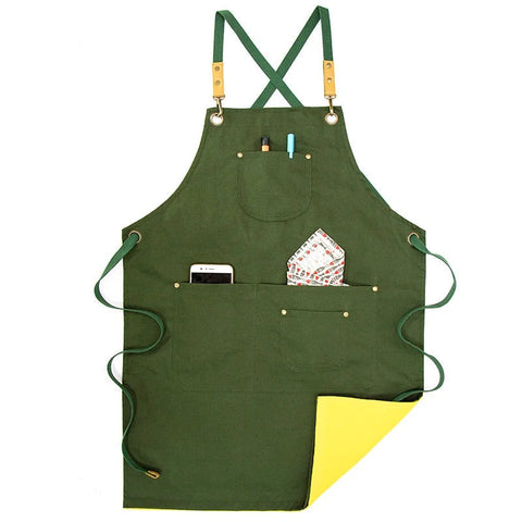 Aprons Kitchen Apron Green Yellow Solid Cooking For Men Women Chef Waiter Cafe Hairdresser