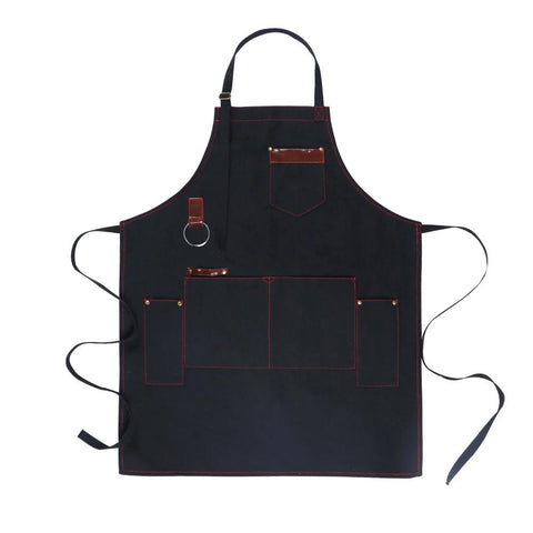 Aprons Kitchen Apron Black Sturdy Canvas Large Pockets Adjustable Unisex Chef Waiter