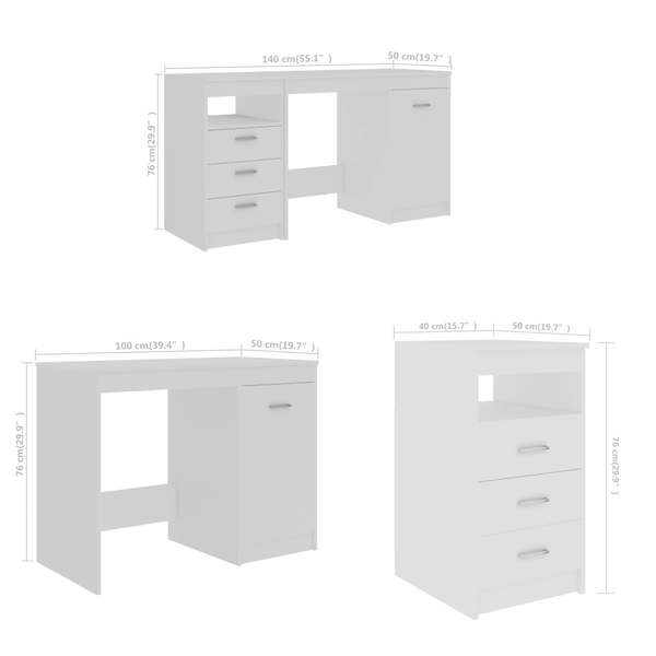 Home Office Desks Desk White 140X50x76 Cm Engineered Wood