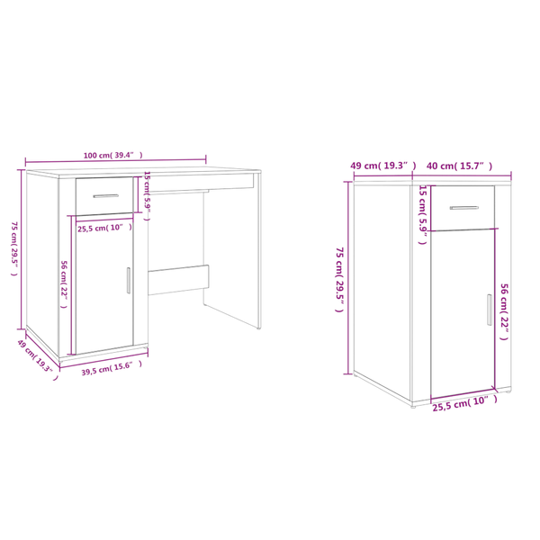 Home Office Desks Desk With Cabinet White Engineered Wood