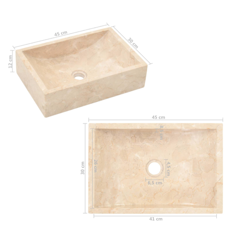 Sink 45X30x12 Cm Marble High Gloss Cream