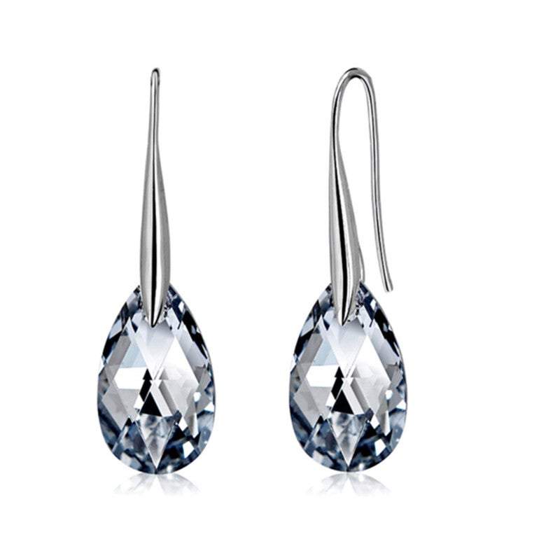 Earrings Water Drop Sterling Silver 925 With Austrian Crystal Clear Teardrop Pierced