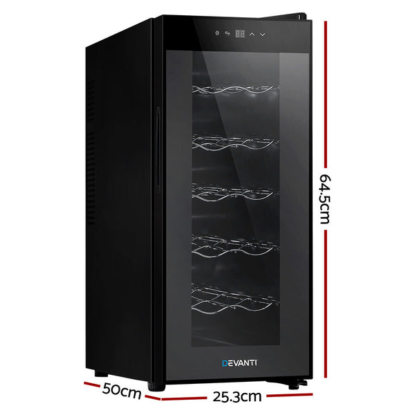 Wine Fridges Devanti Wine Cooler 12 Bottle Thermoelectric Fridge Storage Chiller