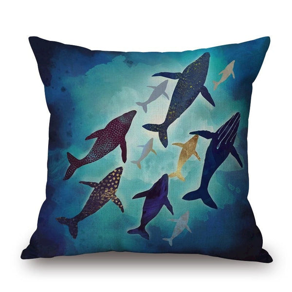 Cushions & Decorative Pillows Whales On Marine Life Cotton Linen Pillow Cover