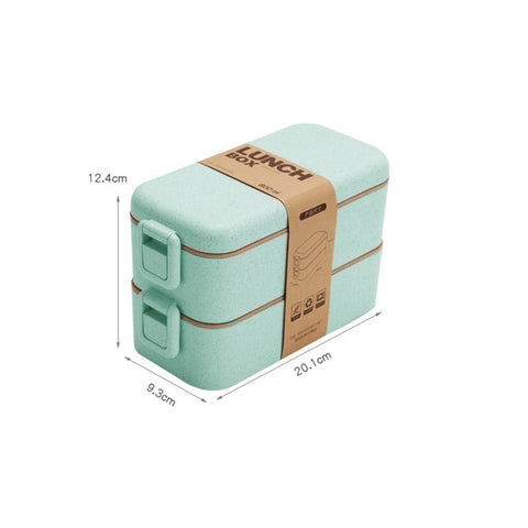 Wheat Straw Lunch Box Japanese Bento With Tableware Microwaveable Double Layer Food For Kids Student Warmer