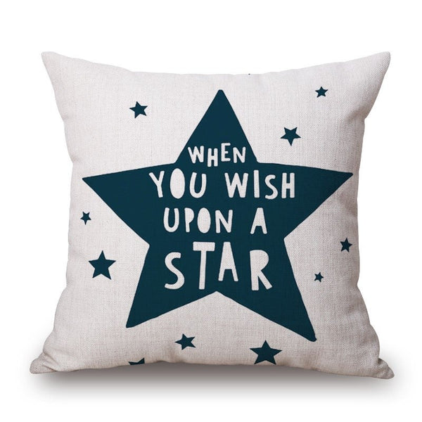 Cushions & Decorative Pillows When You Wish Upon A Star Print On Blue Cotton Linen Pillow Cover