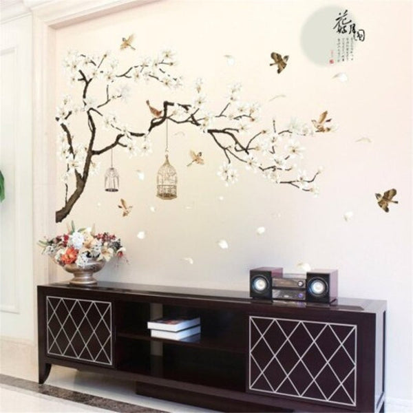 Big Size Tree Wall Stickers Birds Flower Home Decor Wallpapers Diy Vinyl