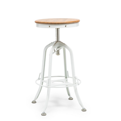 White Bar Stool Hamptons Style Height Adjustable And Swivel With Natural Wood Top