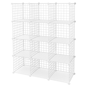 Bookshelves 12 Cube Wire Grid Organiser Bookcase Storage Cabinet Wardrobe Closet White