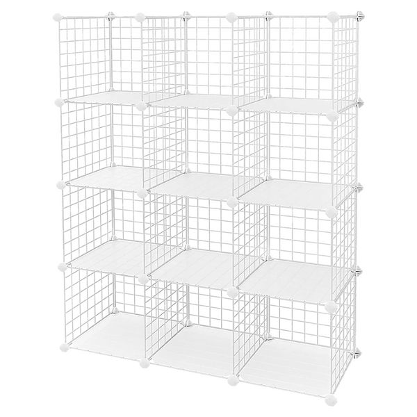 Bookshelves 12 Cube Wire Grid Organiser Bookcase Storage Cabinet Wardrobe Closet White