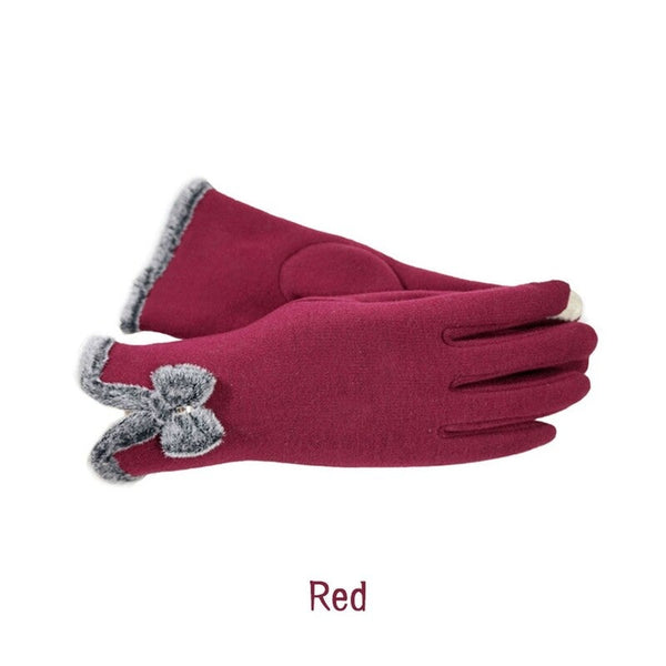 Women Fall Winter Warm Keeping Screen Touching Gloves Red