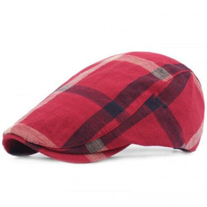 Hats Women Grid Casual Outdoor Visor Forward Hat Flat Cap Beret Red