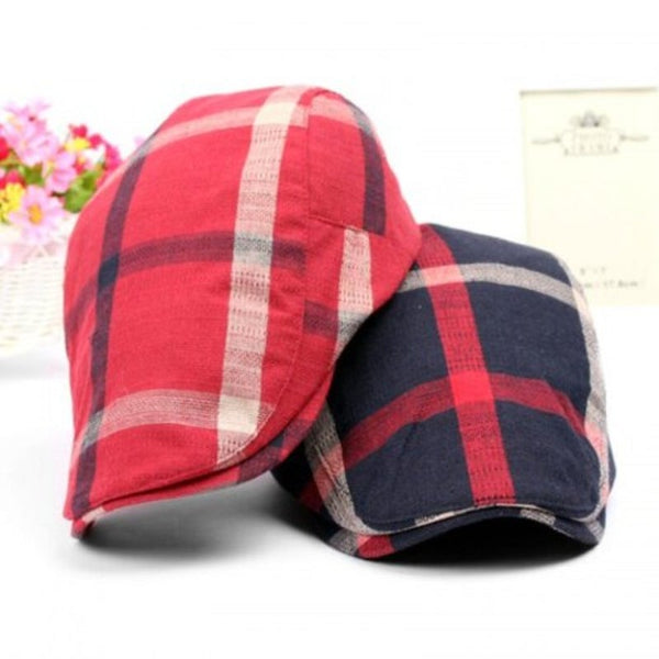 Hats Women Grid Casual Outdoor Visor Forward Hat Flat Cap Beret Red