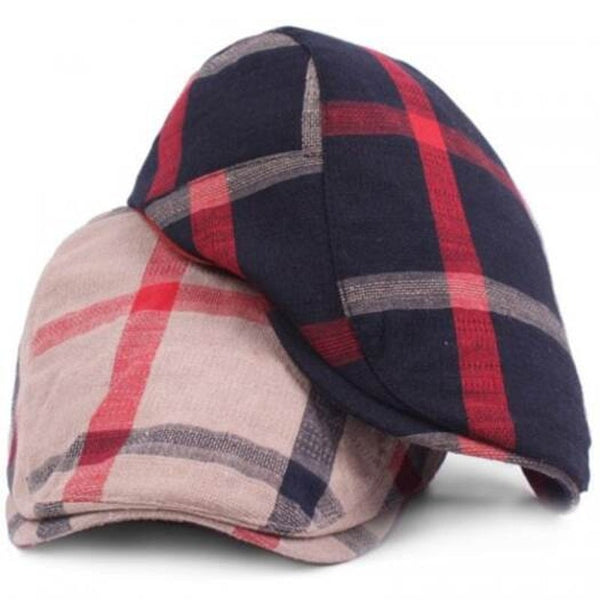 Hats Women Grid Casual Outdoor Visor Forward Hat Flat Cap Beret Red