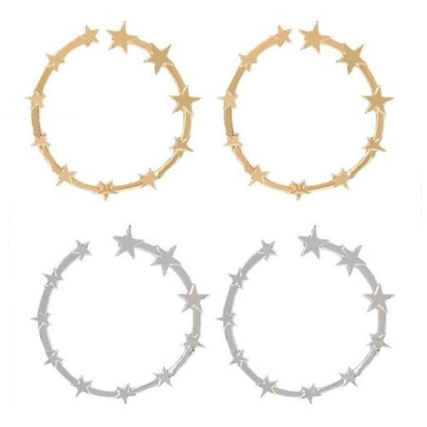 Earrings Circle Five Star Stud Round Big Gold Korean Women Jewellery