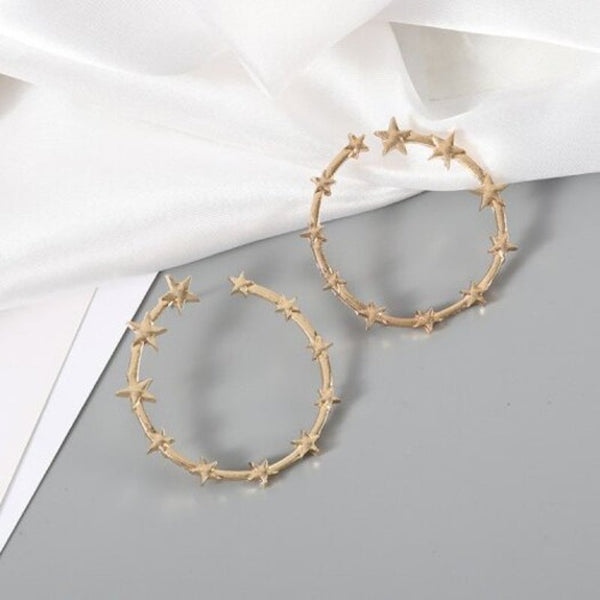 Earrings Circle Five Star Stud Round Big Gold Korean Women Jewellery