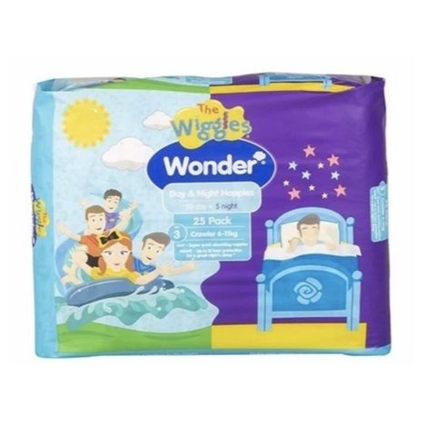 Disposable Nappies Wonder Pk25 The Wiggles Day & Night Nappies Diapers Crawler 6 11 Kg Size 3