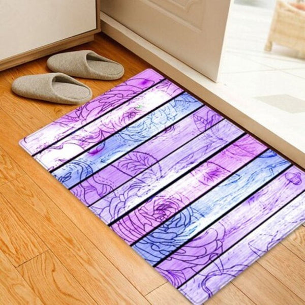 Rugs Wooden Board Rose Flower Print Floor Area Rug Purple W16 Inch L24