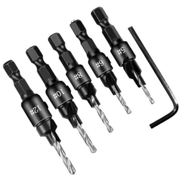 Drill Bits Woodworking Hole Opener Reaming Drill Bit 5Pcs Black