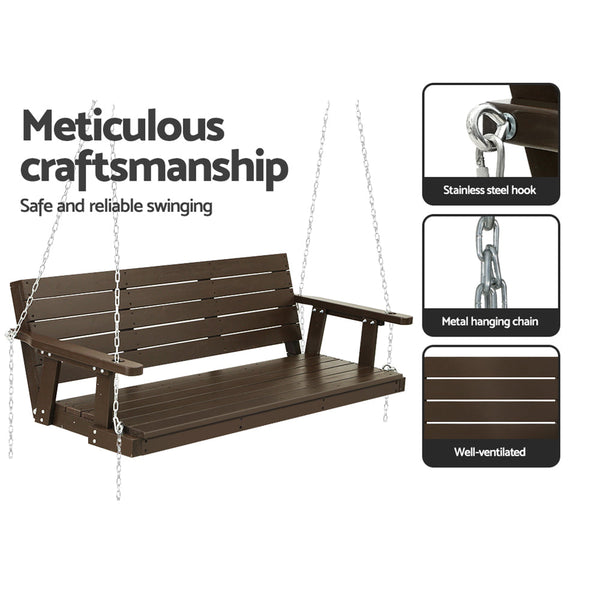 Swing Seats Gardeon Porch Swing Chair With Chain Outdoor Furniture 3 Seater Bench Wooden Brown