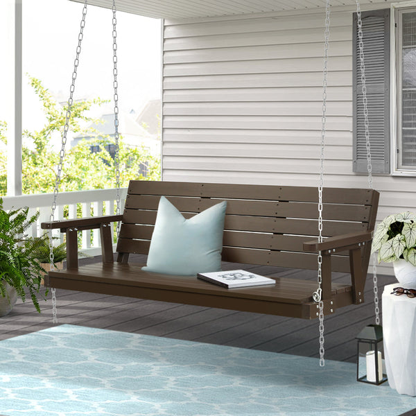 Swing Seats Gardeon Porch Swing Chair With Chain Outdoor Furniture 3 Seater Bench Wooden Brown