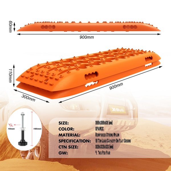 Recovery Tracks X Bull 4Wd 10T 2 Pairs/ Sand Tracks/ Mud Mounting Bolts Pins Gen 2.0 Orange