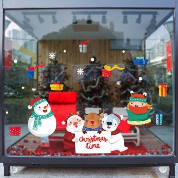 Seasonal Decorations Xl652 Cartoon Merry Christmas Blessing Wall Sticker Removable Self Adhesive Window Background Multi 45X60cm